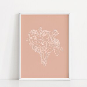 Rosenstrauß Kunstdruck | Line Art Rosen | Blumen Wandkunst | Blumenstrauß Poster | Linienzeichnung von Blumen | Rosa Wandkunst | Feminines Poster