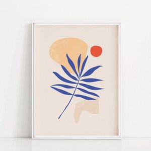 Weide Eukalyptus Kunstdruck | Abstrakte rote Sonne Poster | Vereinfachte Blatt Wand Kunst | Bio-Pflanze und Formen druckbare | Moderne Botanische Kunst