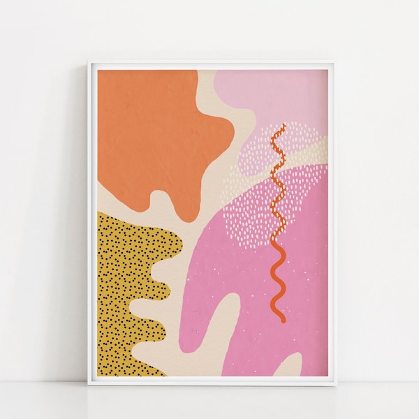 Bright Splotchy Shapes Art Print | Colorful Abstract Elements Poster | Dots Pattern Wall Art | Curvy Line Print | Bold Modern Wall Decor