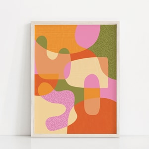 Colorblock Formes Art Print | | d’affiches de formes de motifs des années 80 | d’art mural de forme organique rose et verte | d’impression de style funky Art tendance coloré