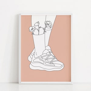 Weiße Sneakers Kunstdruck | Tennis Schuhe Wandkunst | Dicke Sohle Schuhe Druck | Fette Sneakers Poster | Mode-Wand-Kunst | Schuhe Linie Zeichnung Kunst