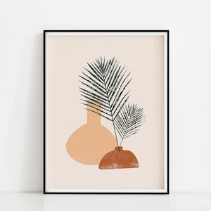 Hoja de palma florero arte impresión / Terracota Pot Wall Art / Clay Pottery Poster / Abstract Pottery Wall Print / Minimalist Plant Art / Tropical Art