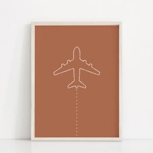 Airplane Line Art Print | Minimalist Neutral Poster | Traveler Wall Print | Brown Wall Art | Boho Wall Decor | Minimal Line Illustration Art