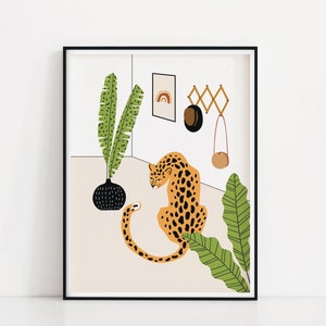 Cheetah Art Print | Affiche des plantes de maison | Art mural animal | Imprimé mur léopard | Affiche de chambre à la mode | Hipster Wall Art | Art minimaliste de salle