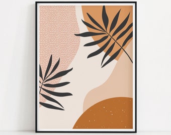 Silhouette Blätter Kunstdruck | Abstrakte Formen Poster | Polka Dot Muster Farbblock Wandkunst | Blush and Tan Print | Minimalistische Botanische Kunst