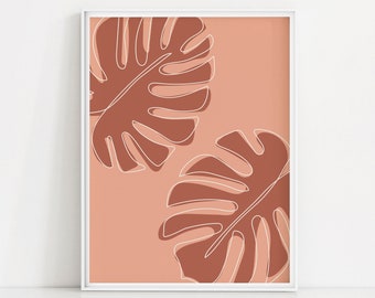 Monstera Art Print | Affiche feuilles tropicales | | d’art mural botanique rose Art moderne Monstera Leaf | Monstera Leaves Affiche | Art végétal