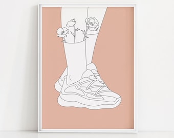 Blancos zapatillas arte impresión / zapatos de tenis arte de pared / grueso suela zapatos impresión / grasa zapatillas cartel / arte de la pared de la moda / zapatos línea dibujo arte