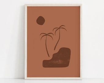 Beach Palms Art Print | Brown Palm Tree Poster | Terracotta Palm Tree Wall Art | Boho Palms Print | Earth Tone Art Poster | Minimal Palm Art
