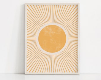 Large Sun Art Print | Abstract Sun Wall Art | Sun Rays Circle Print | Mid Century Modern Poster | Printable Sunburst Art | Sunshine Poster