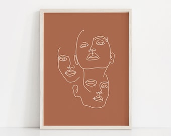 Facce femminili Art Print / Woman Face Line Drawing / Face Line Art / Woman Wall Print / Face Illustration / Simple Face Artwork / Face Sketch