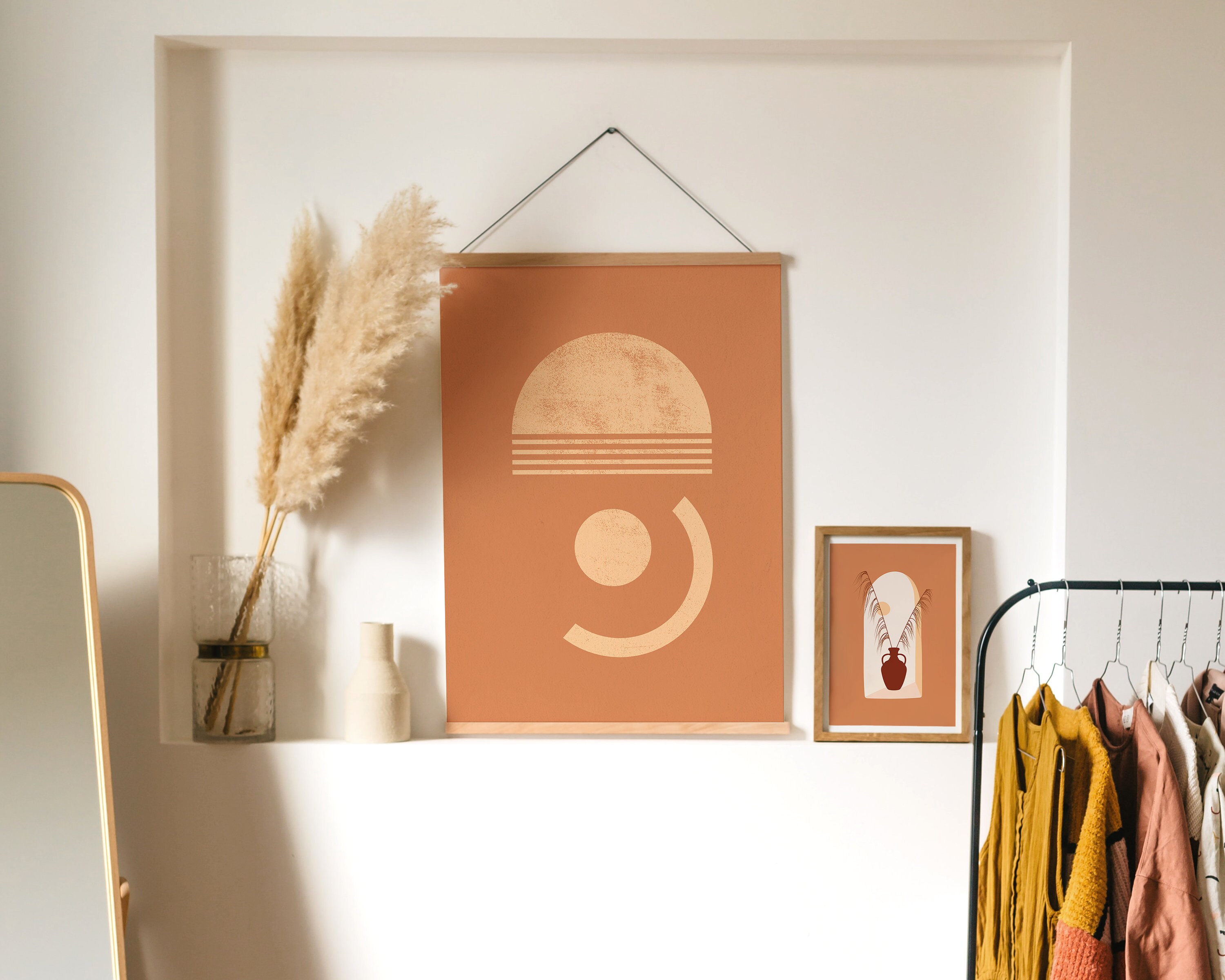 Abstract Rising Sun Art Print Mid Century Half Circle Wall | Etsy