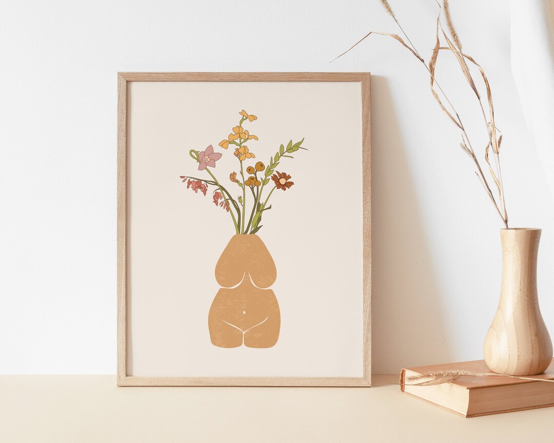 Wildflower Planter Art Print Body Positive Nude Print Ceramic Vase