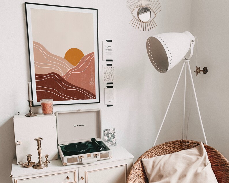 Abstract Sun Art Print | Neutral Wall Art | Warm Color Palette | Minimalist Poster Print | Landscape Wall Art | Mountains Poster | Boho Art image 3