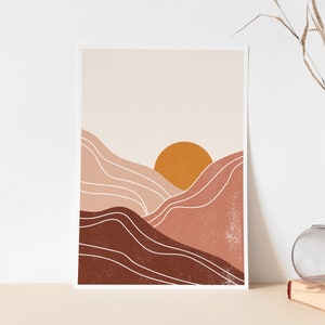 Abstract Sun Art Print | Neutral Wall Art | Warm Color Palette | Minimalist Poster Print | Landscape Wall Art | Mountains Poster | Boho Art image 2