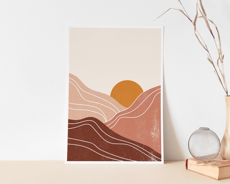 Abstract Sun Art Print | Neutral Wall Art | Warm Color Palette | Minimalist Poster Print | Landscape Wall Art | Mountains Poster | Boho Art image 2