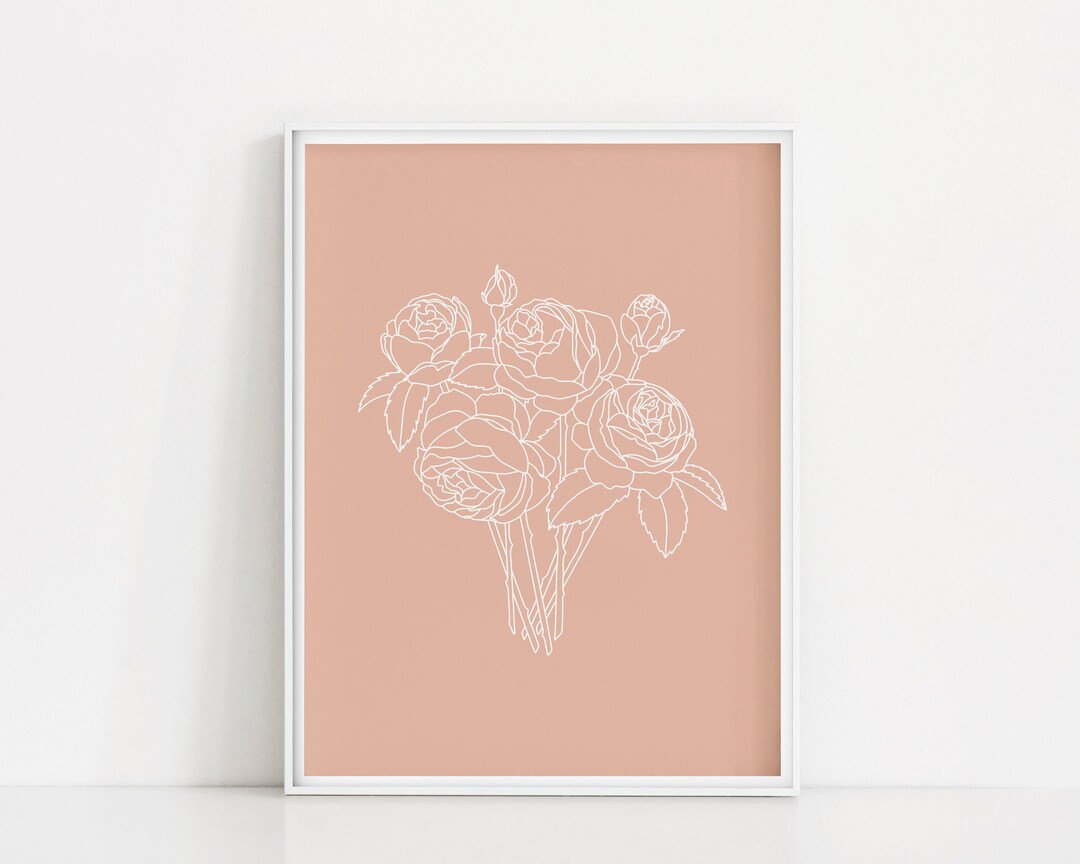 Rose Bouquet Art Print | Line Art Roses | Flower Wall Art | Flower ...