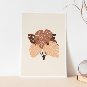 Monstera Leaves Art Print | Earth Tone Art Poster | Neutral Wall Art | Boho Plant Poster | Tropical Plant Wall Art | Monstera Plant Poster image 2