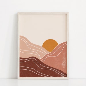 Abstract Sun Art Print | Neutral Wall Art | Warm Color Palette | Minimalist Poster Print | Landscape Wall Art | Mountains Poster | Boho Art image 6