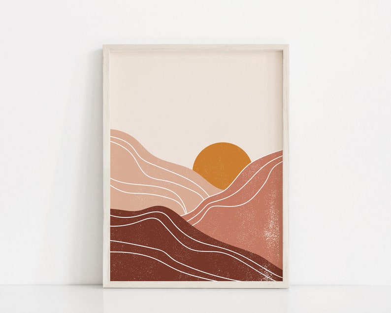 Abstract Sun Art Print | Neutral Wall Art | Warm Color Palette | Minimalist Poster Print | Landscape Wall Art | Mountains Poster | Boho Art image 6
