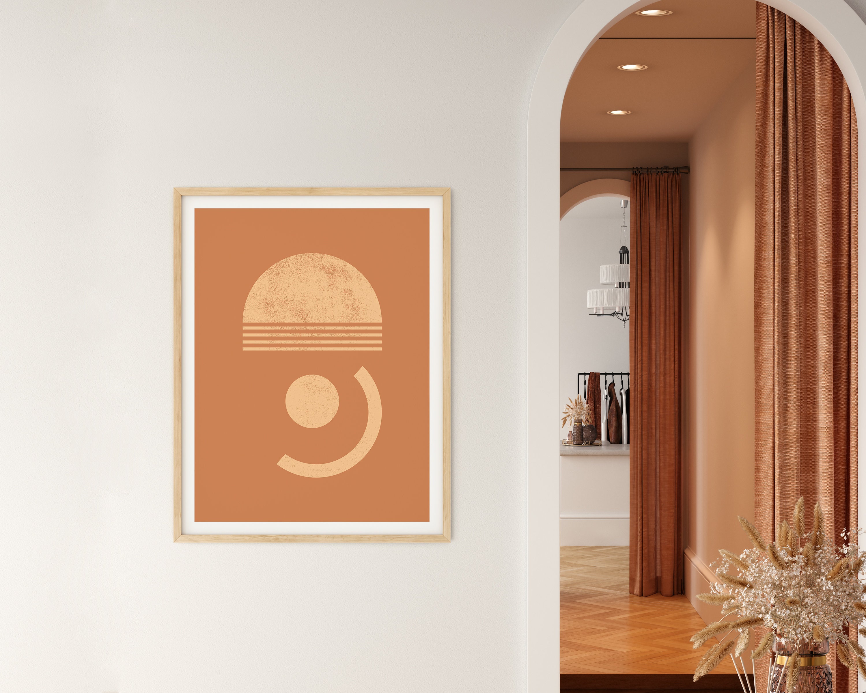 Abstract Rising Sun Art Print Mid Century Half Circle Wall | Etsy