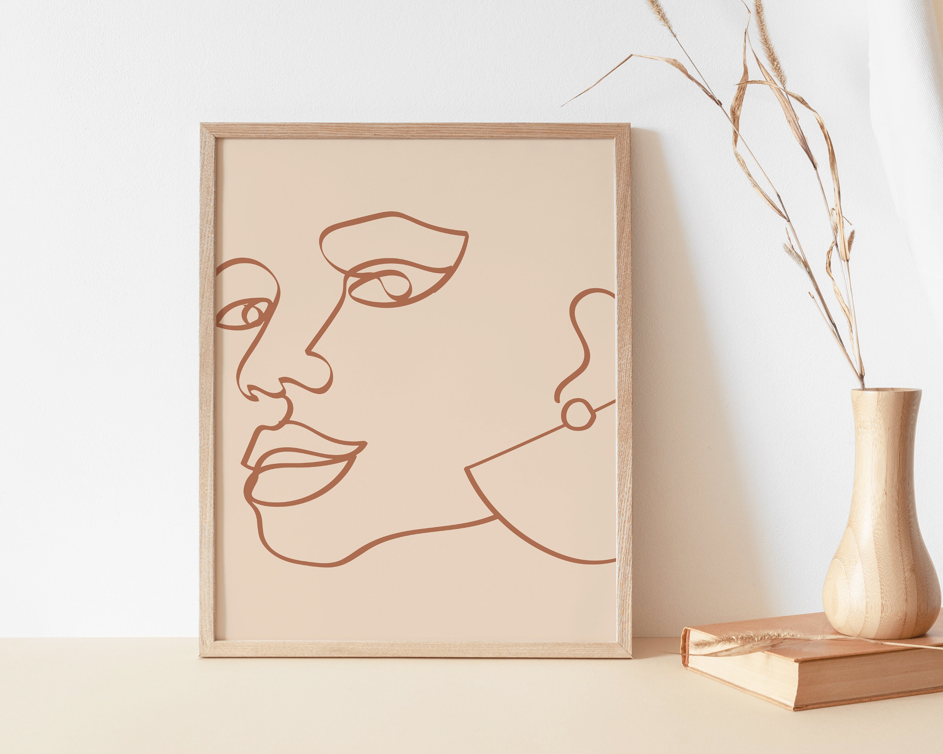 Boho Line Woman Art Print | Line Drawing Face Poster | Woman Face Art ...