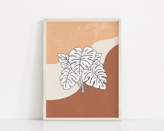 Monstera Plant Art Print | Tropical Plant Poster | Botanical Wall Art | Swiss Cheese Plant Print | Tropical Wall Art | Warm Color Poster
