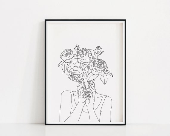 Rose Head Art Print Woman With Flowers Poster Rose Bouquet Etsy Rose Head Art Print Woman With Flowers Poster Rose Bouquet Etsy
