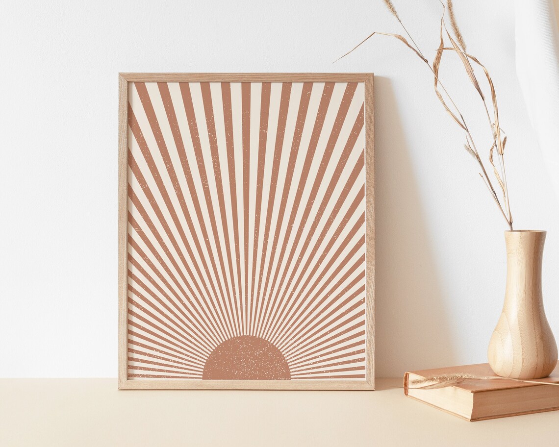 Sun Rays Art Print | Abstract Sun Wall Art | Neutral Boho Poster ...