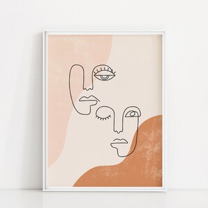 Puede incluir: Impresi&oacute;n de arte de l&iacute;nea abstracta de dos caras con ojos cerrados y abiertos. El fondo es de color rosa y naranja suave.