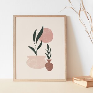 Plants In Pots Art Print France Affiche rose blush Impression couleur rose Brush Stroke Art botanique Usine de peinture numérique Feuilles de course de peinture image 5