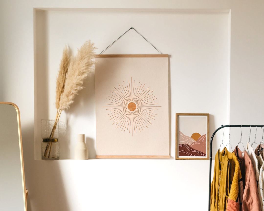 Orange Sunburst Art Print | Distressed Sun Rays Poster | Sunset Wall ...