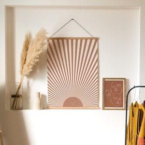 Sun Rays Art Print | Abstract Sun Wall Art | Neutral Boho Poster ...