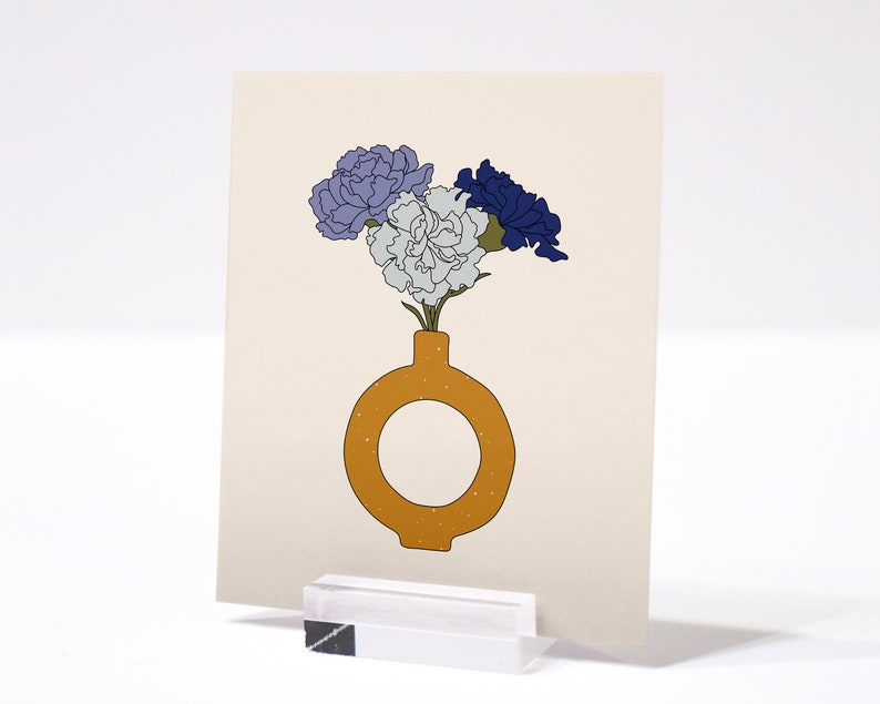 Donut Vase Art Print Shades of Blue Carnation Flower Poster Etsy