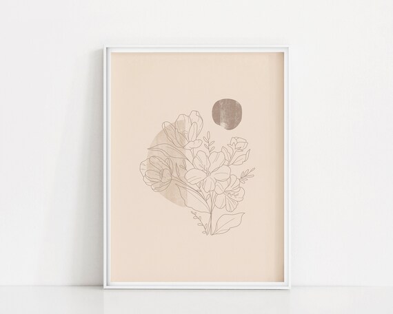 Flower Bouquet Art Print | Minimal Flowers Line Drawing | Neutral Wall Art | Printable Flower Wall Poster | Simple Line Illustration Flower