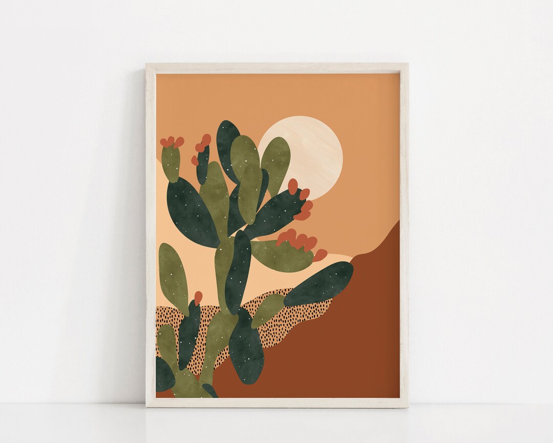 Prickly Pear Cactus Art Print | Desert Plants Poster | Arid Landscape ...