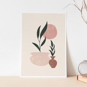 Plants In Pots Art Print France Affiche rose blush Impression couleur rose Brush Stroke Art botanique Usine de peinture numérique Feuilles de course de peinture image 6