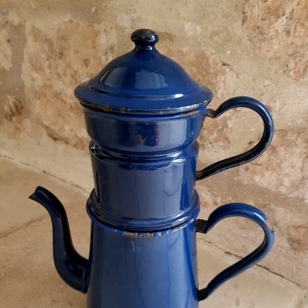 Beautiful Large Vintage French Enamelled Biggin Cafetière