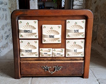 Wood and Ceramic spice rack. Circa 1950's