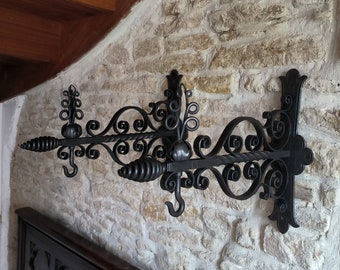 Gorgeous pair of large, vintage, French, gothic style, wrought iron, lantern / plant pot wall hanging brackets. Circa 1960's