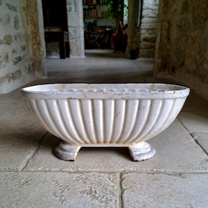 Very pretty, small, antique, French, Art Déco, Cast Iron, enamelled, exterior planter. Circa 1920's / 30's