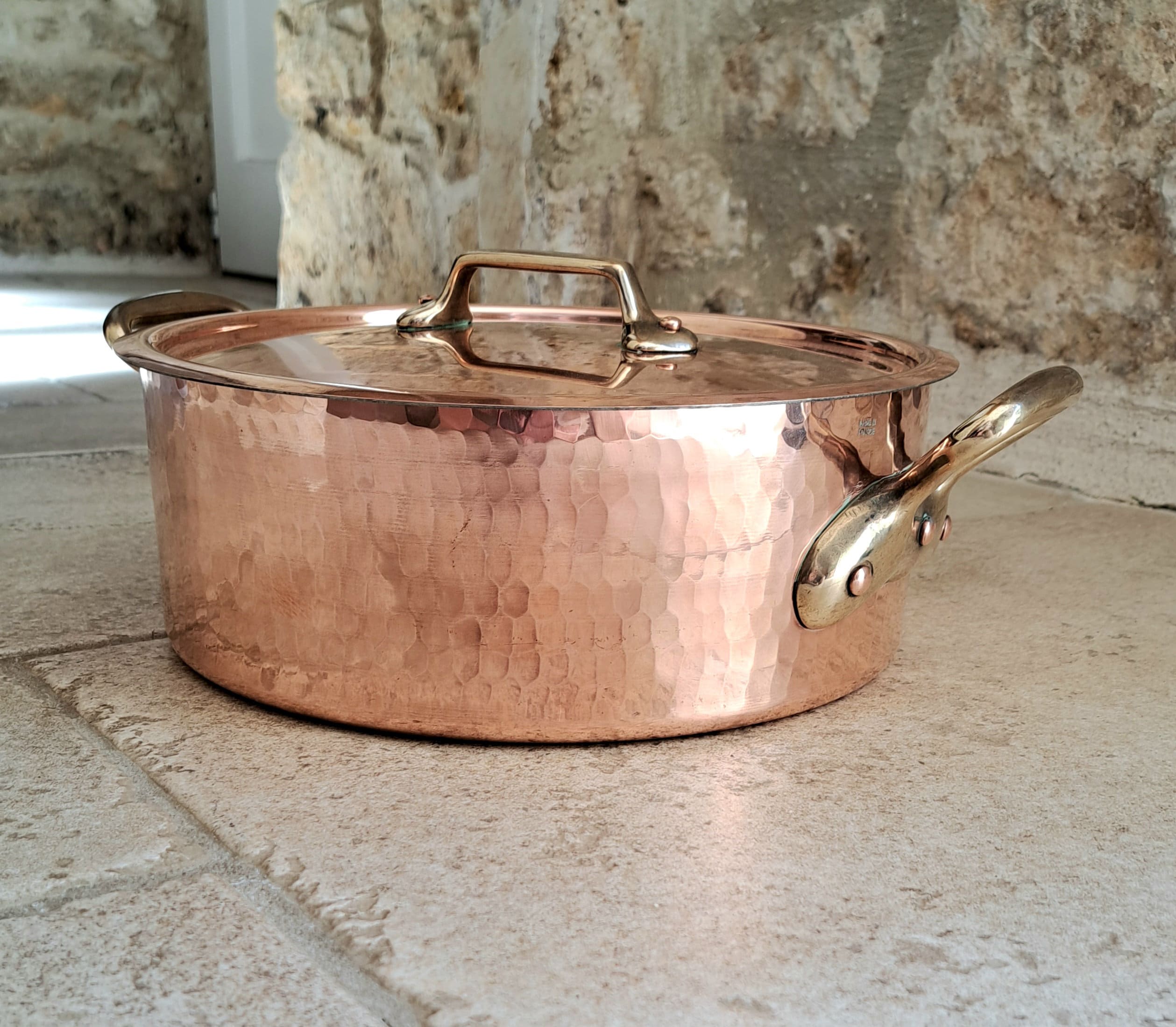 Antique Large French Hammered Copper 13.75 Stew Rondeau Pot NO LID