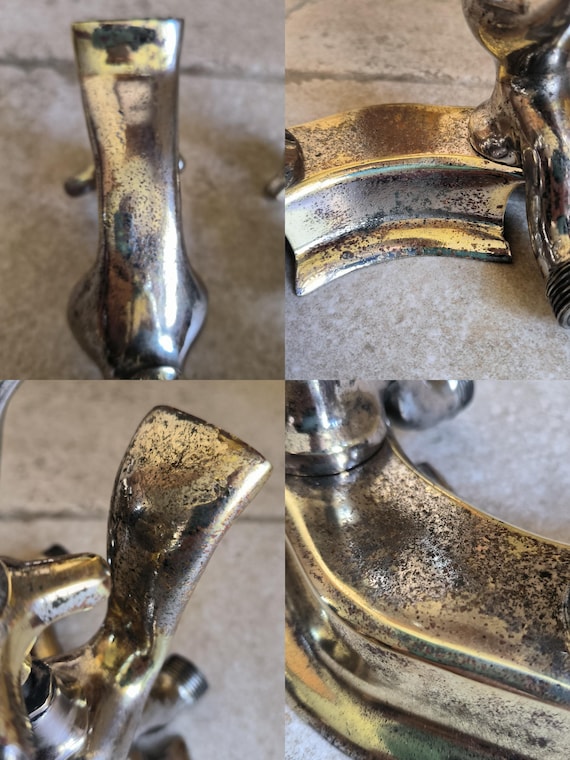Hermoso par de grifos antiguos franceses de bronce macizo y placa posterior con insertos de porcelana originales. Principios del siglo XX Etsy Espana