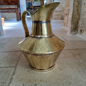 Stunning, large, antique, French, handmade, brass, cruche à cidre / cider pitcher. Circa late 1800&#39;s / early 1900&#39;s