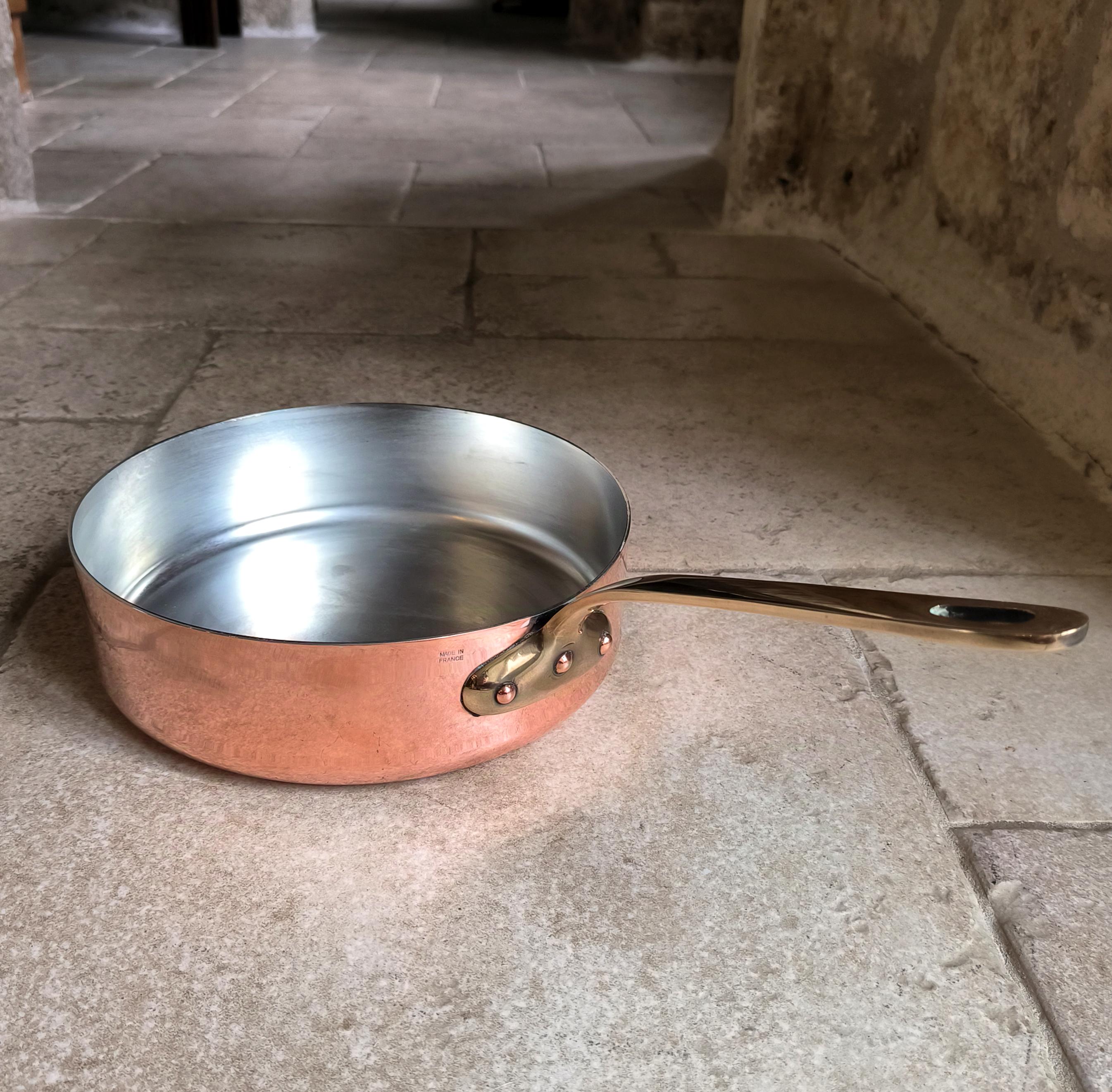 Beautiful, professional quality, 24cm vintage, French, 2mm copper sauté pan stamped Made in France. Circa 1970's / 80's.