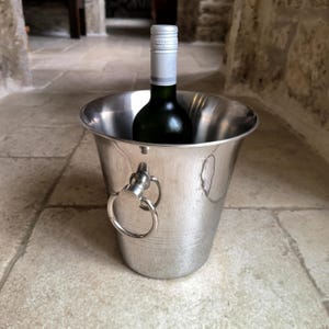 Beautiful, vintage, French, stainless steel ice bucket manufactured by Guy Degrenne of France. Circa 1980's