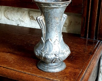 Cast iron vase. Beautiful, small, French, vintage, enameled, Cast Iron, Art Nouveau style, Interior Planter / Vase