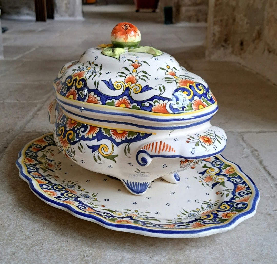 Soup / Stew Tureen. Beautiful, Handmade, Vintage, French, VIEUX ROUEN