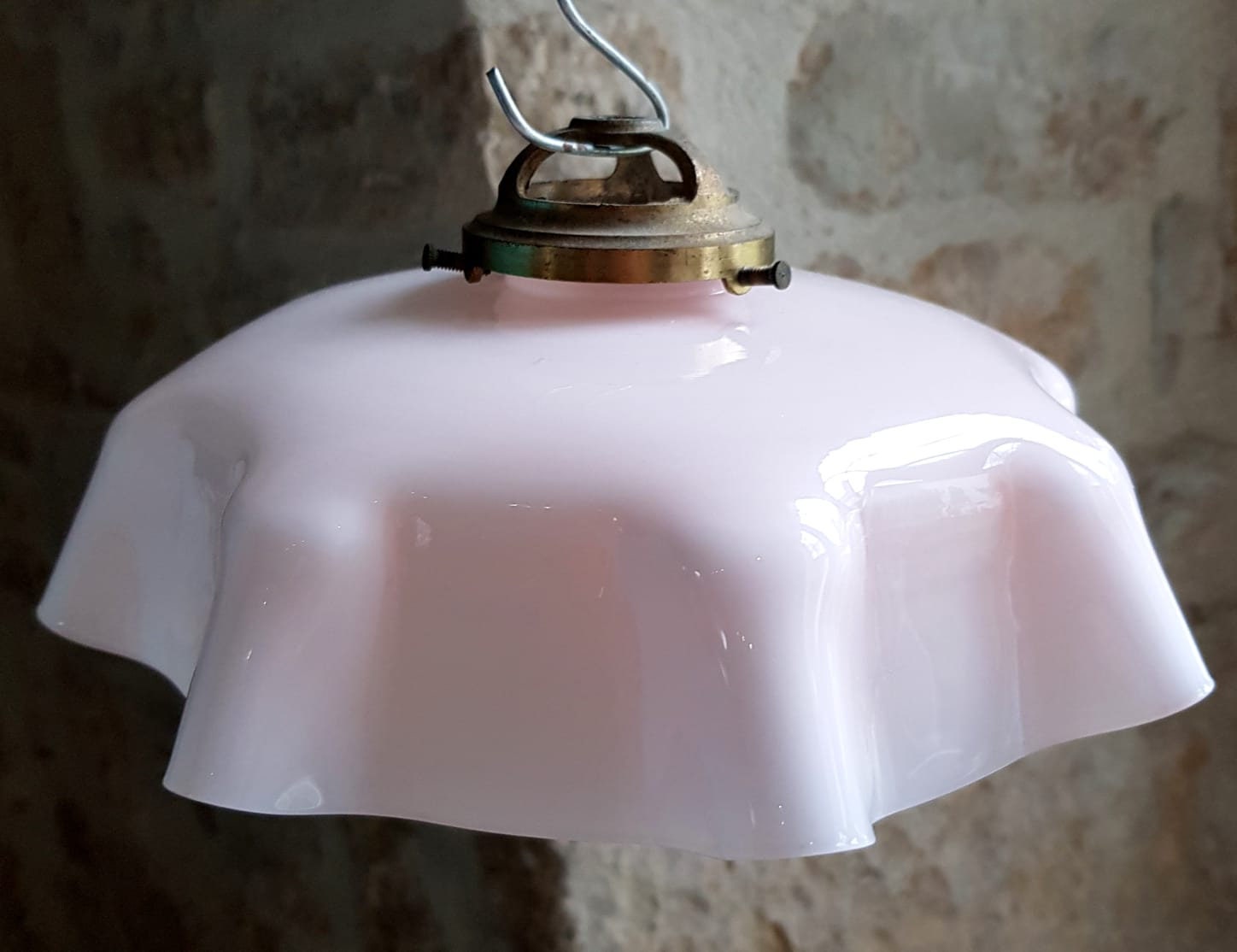 Vintage Français Opaline Suspension Abat-Jour