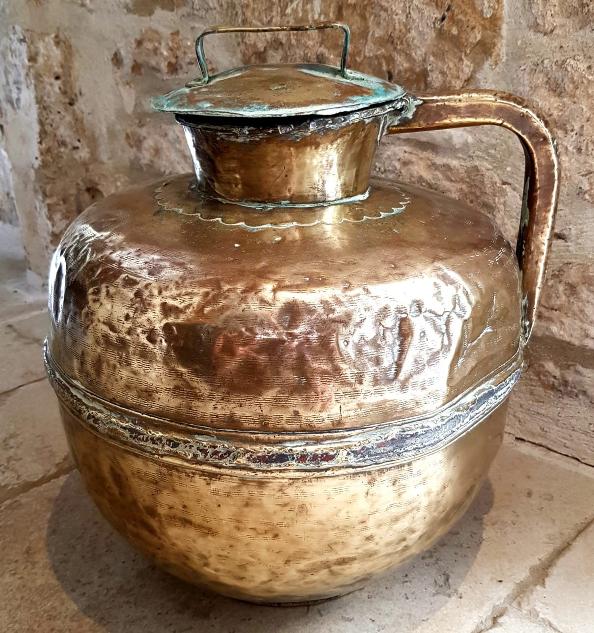 Très Grand Français Antique, Décor Français, Pichet de Lait en Laiton, Canne à Lait, Cruche Laiton F