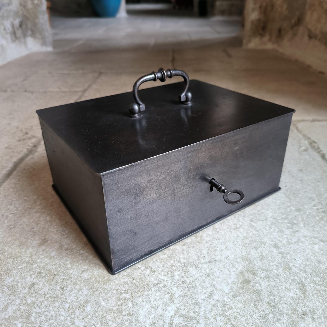 Very Solid, Heavy, Small, Antique, French, Metal Cash Box With Original ...